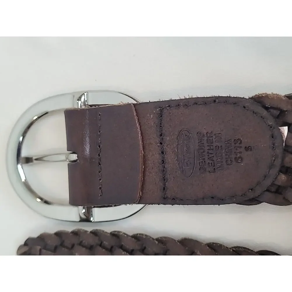 Talbots Leather Braided Belt Oval Silver Tone Buckle #6113 Size Small Brown